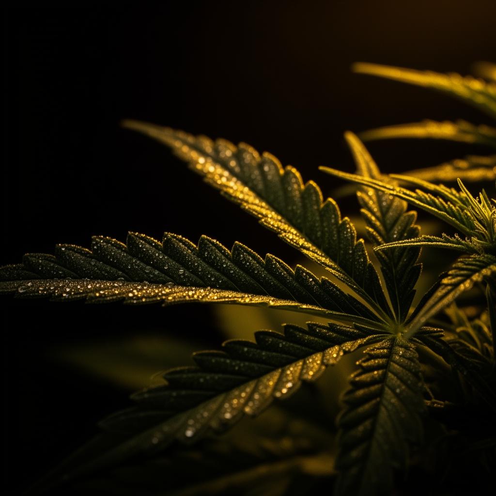 Macro shot of cannabis genetics with golden backlight